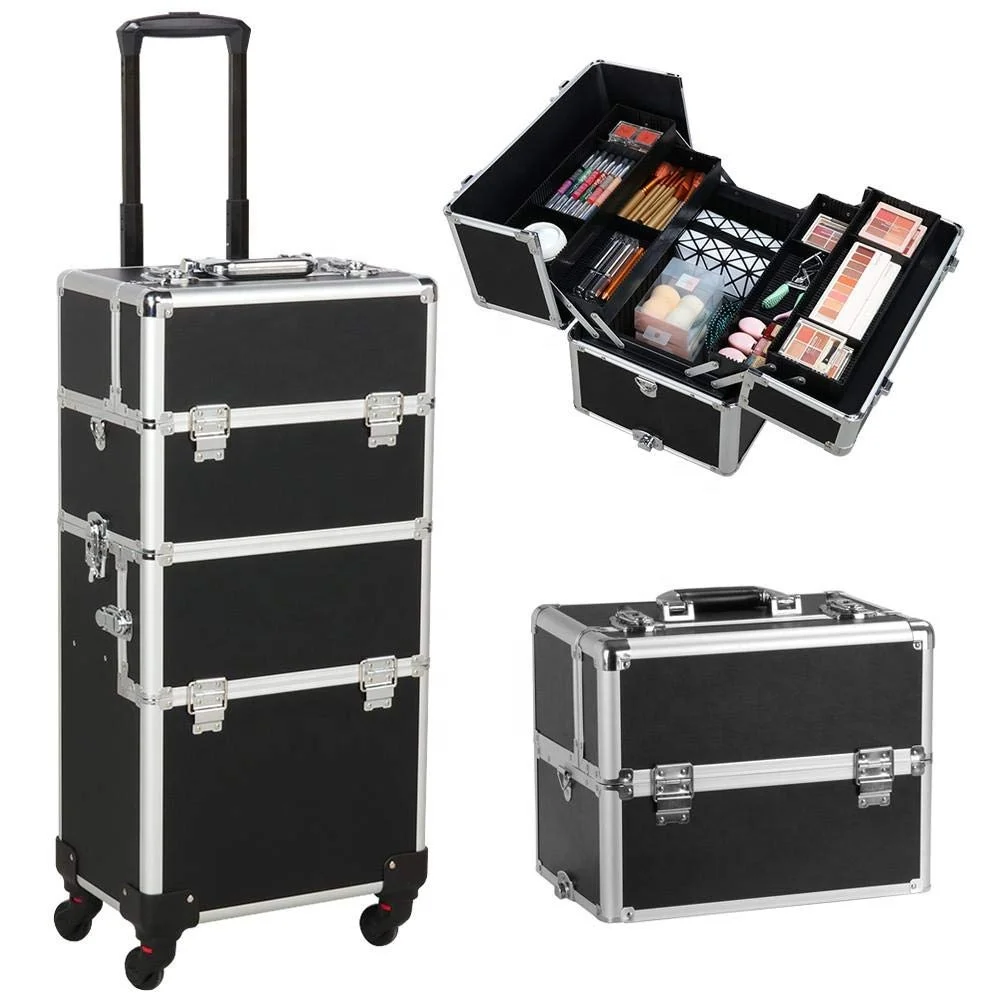 

Box Trolley Tool Makeup Artist Suitcase Cosmetic Aluminum Kit Black Beauty Train Case Transparent Stoorage