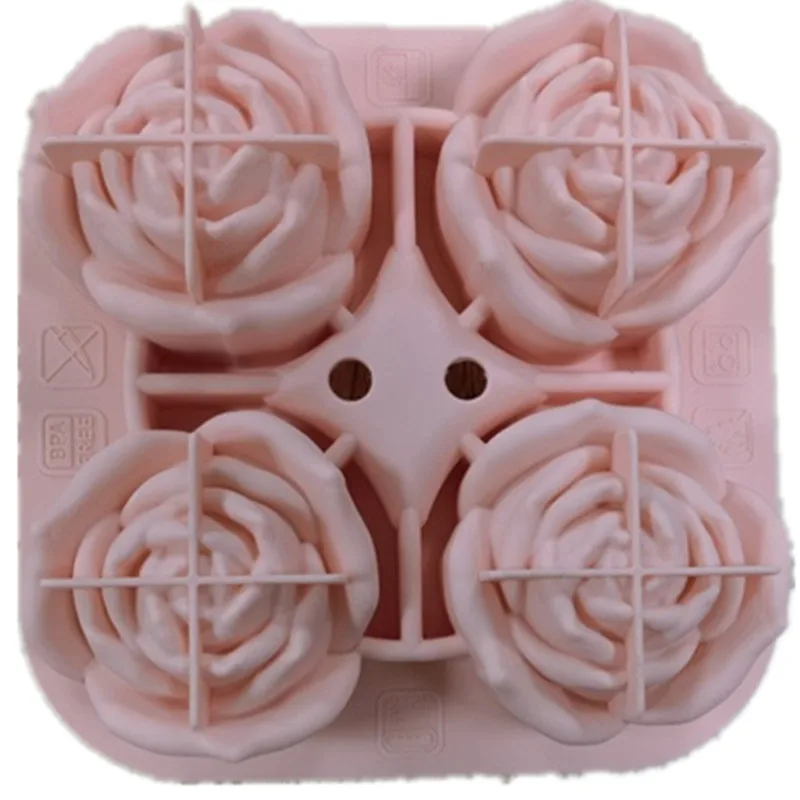 

1016 4 cavity 3D rose flower silicone mold DIY cake decoration fondant handmade soap ice tray mold, Blue pink