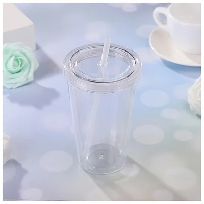 

wholesale 12oz 16oz 22oz tumbler cups in bulk double walled acrylic skinny tumbler with straw and lid Plastic water bottle