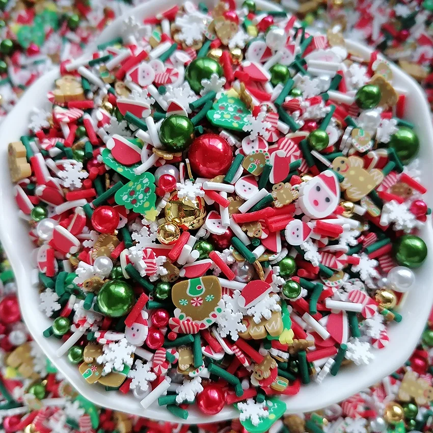 1kg DIY Craft Slime Sprinkles Christmas Tree Santa Claus Snowflake Acrylic Pearl Beads Mix Polymer Clay Sprinkles Slices
