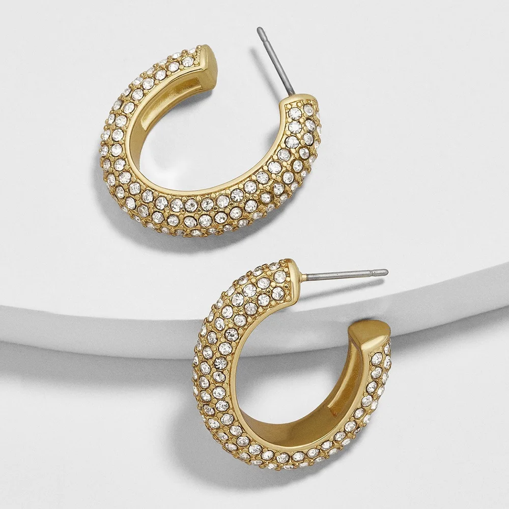 

Fashion Rhinestone Hoop Earrings For Women Minimalist C Shape Golden Circle Earring Fashion Female Accessories Wholesale