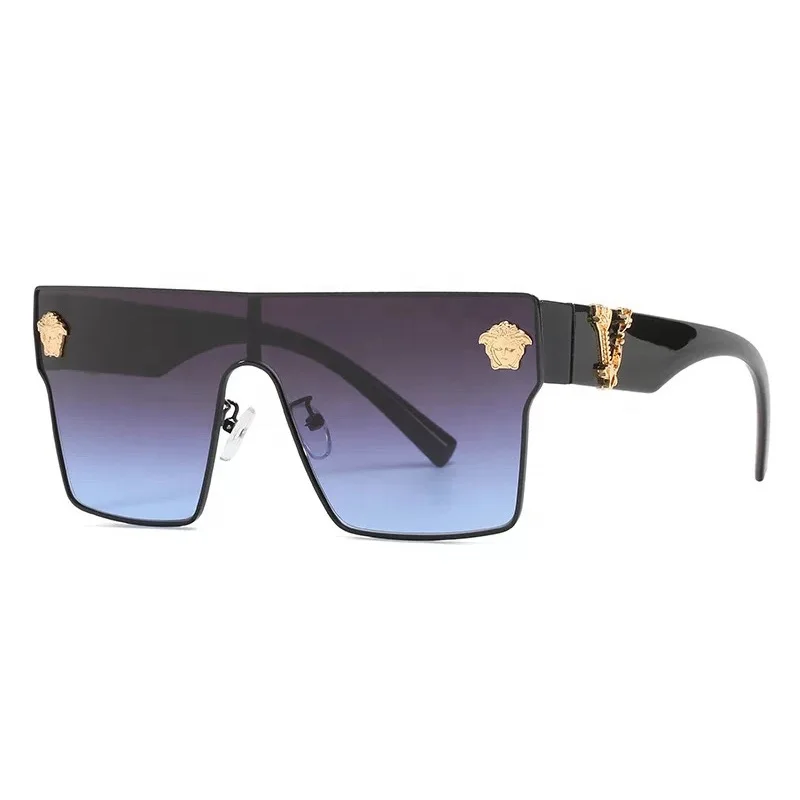 

10086 Vintage Alloy Frame One Piece Lens New Designer Square Sunglasses For Male Female Branded Sun Shades 2021 Gafas