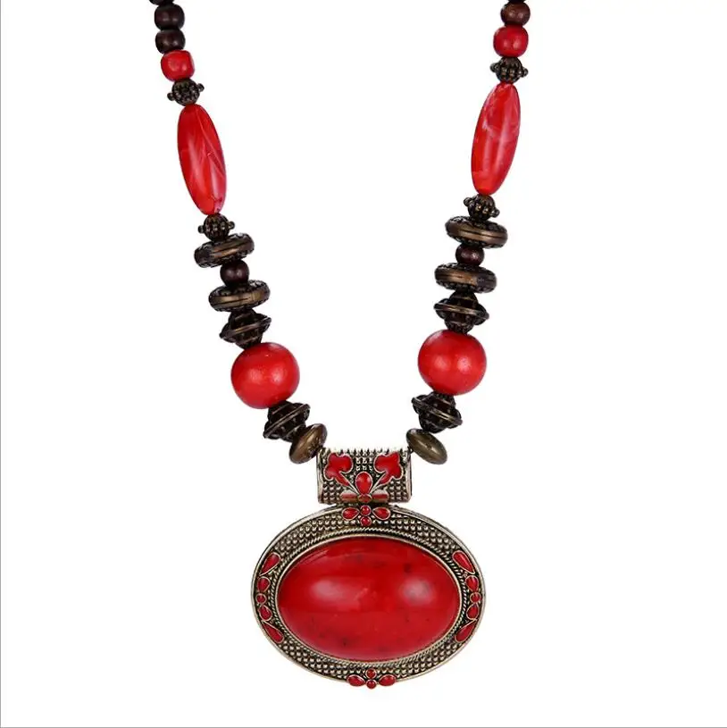 

4 colors women Bohemian necklace retro wood beaded necklaces women's ethnic style sweater chain dance vintage necklaces