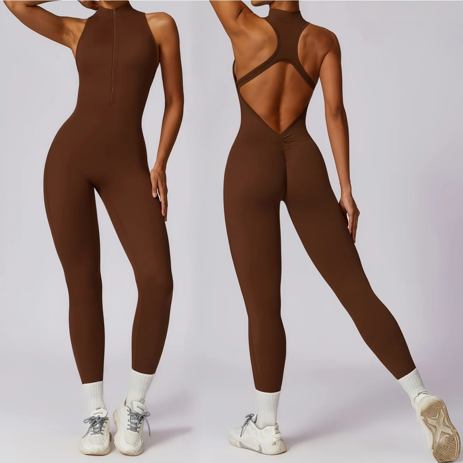 Zipper Backless Pilates Yoga Jumpsuit