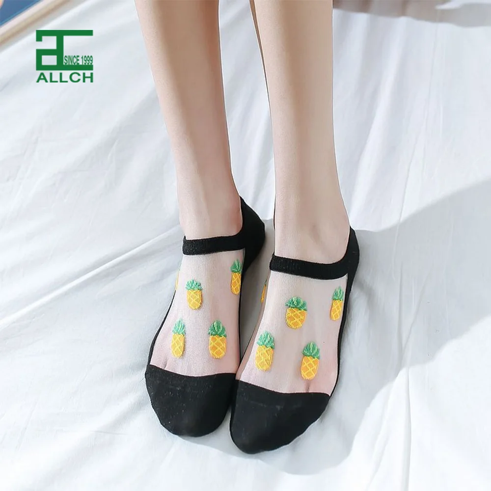 

ALLCH Sexy Korean Woman Transparent Short Ankle Socks Spring Ladies Fruit Ice Silk Lace Nylon Sheer No Show Socks for Women, Picture shown