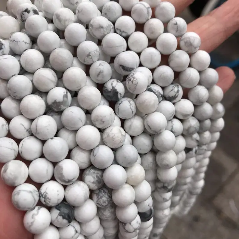 

Genuine Natural Loose Round Smooth Howlite White Turquoise Stone Gemstone Beads 4mm 6mm 8mm 10mm 12mm, Colorful