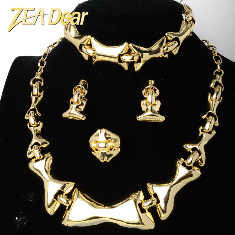 

New Big Style Dubai Gold Necklace Jewelry Set Latest Factory Wholesale Exquisite Women Wedding Dating Jewellery Sets, Gold color