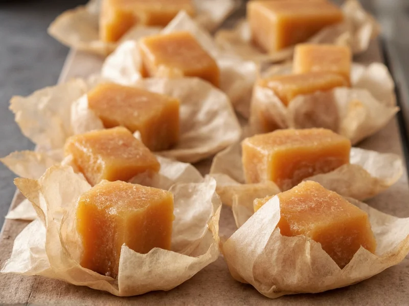 Homemade caramels wrapped in parchment paper