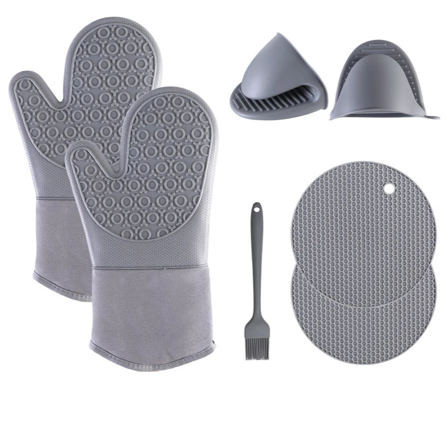 

Custom Silicone Gloves Cotton Oven Mitts Heat Resistant Kitchen Gloves BBQ Gloves With Pot Holders Set