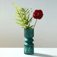 

APHACATOP Creative Style Hydroponic Flower Arrangement Emboss Blue Home Decoration Glass Vase