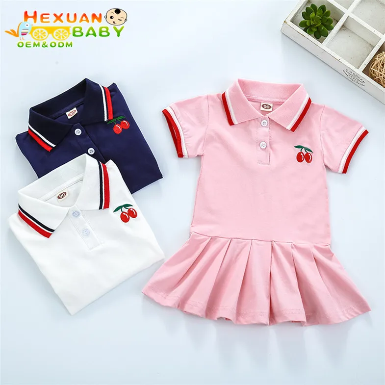 

Wholesale Kids Cherry Dress Toddler Clothes Girls Summer Dresses Embroidery Polo Dress, Picture shows