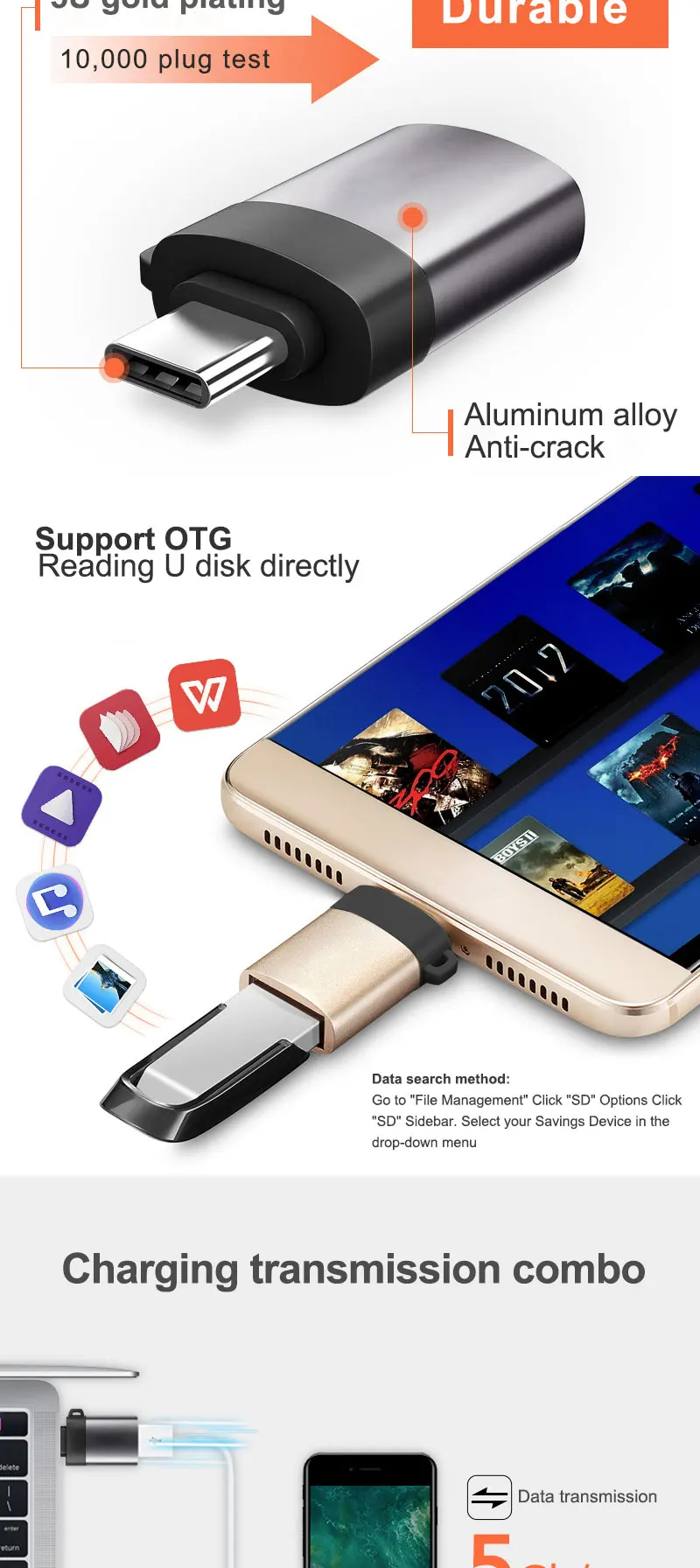 Data Converter for samsung galaxy s8 s9 note 8 a5 2017 one plus usbc OTG type-c usb c adapter micro type c usb-c usb 3.0 Charge