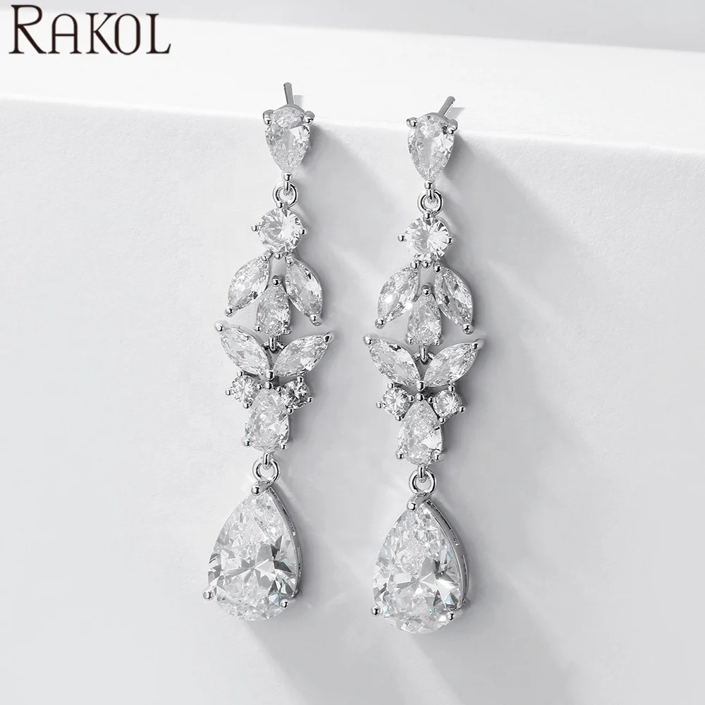 

RAKOL EP5113 Luxury gold plated drop studs earrings fashion wedding bridal jewellery