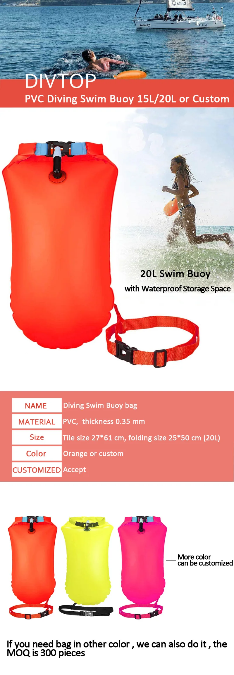 20L 28L Swim Buoy Waterproof Inflatable Dry Bag Swim Safety Float for Pool 