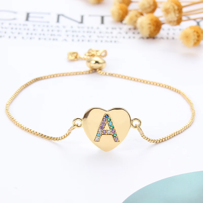 

Cubic Zirconia 26 Alphabet Letter Charm Bracelet Femme Copper A-Z Initial Chain name Bracelets for Women Jewelry Adjustable, Picture