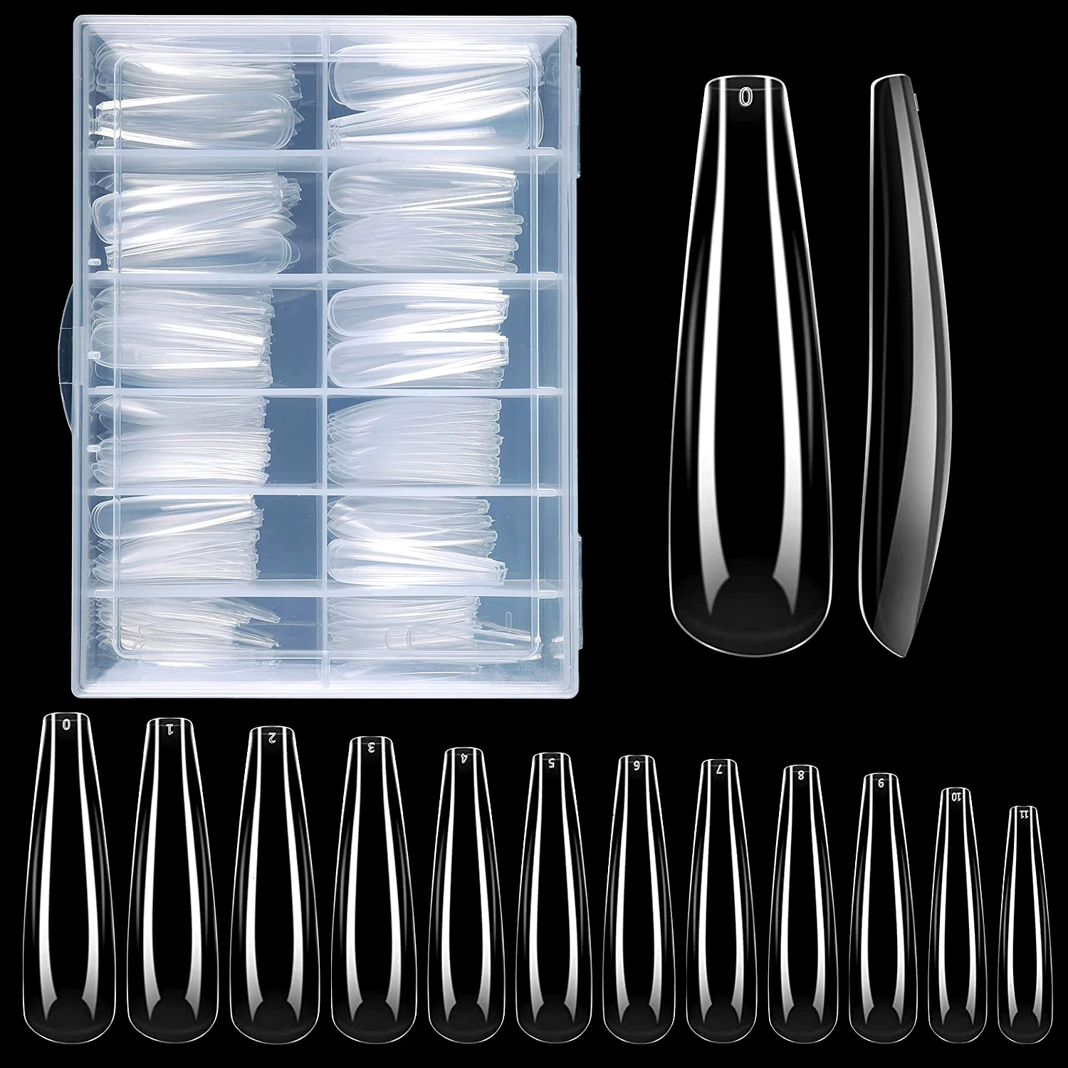 

Super long xxl coffin nail tips 240 pcs/box full coverage clear nail tips ballerina shape artificial false nail tips