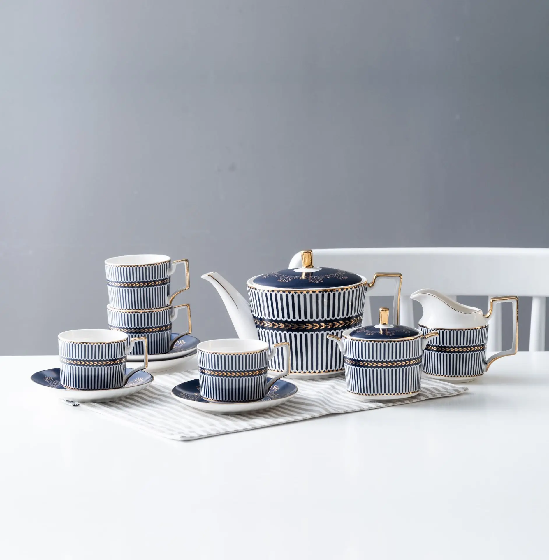 

Porcelain Tea Set Ceramic Pot Creamer Sugar Bowl Teatime Teapot Coffee Cup Mug Coffeeware