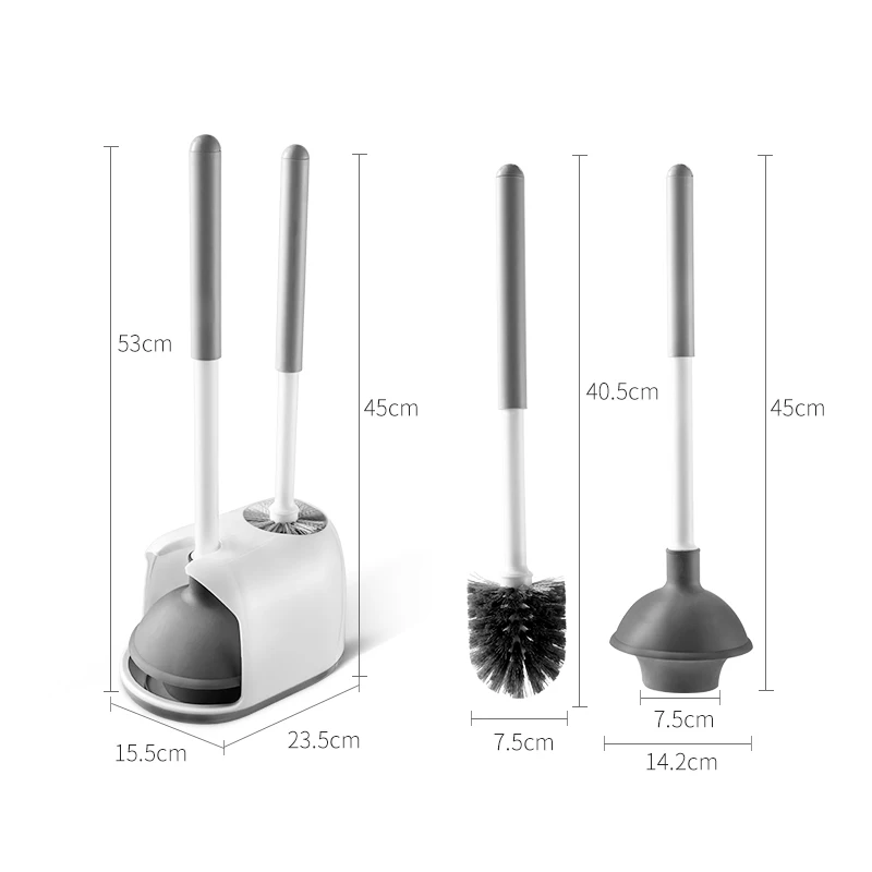 

BOOMJOY 2021 black silicone bathroom toilet cleaning brush new style plunger and bowl brush combo with holder cleaning brush set, White