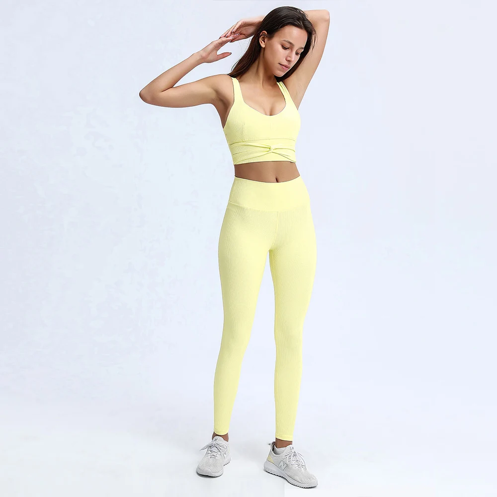 

2021 High Quality And New Style Vest Bowknot Active Stretch Sports Yoga Suit Gym Fitness Sport Wear Set For Women, Customized colors
