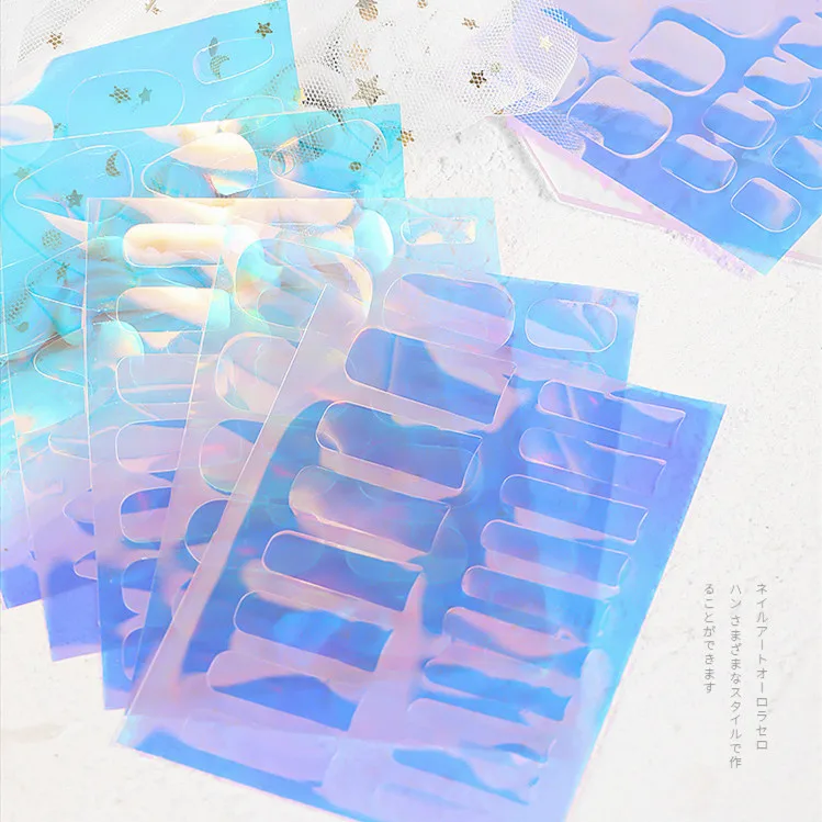 

2021 New Design Ice Cube Nail Art Sticker Shiny Full Cover Nail Decals Wholesale Nail Supplier Manicure Decoration