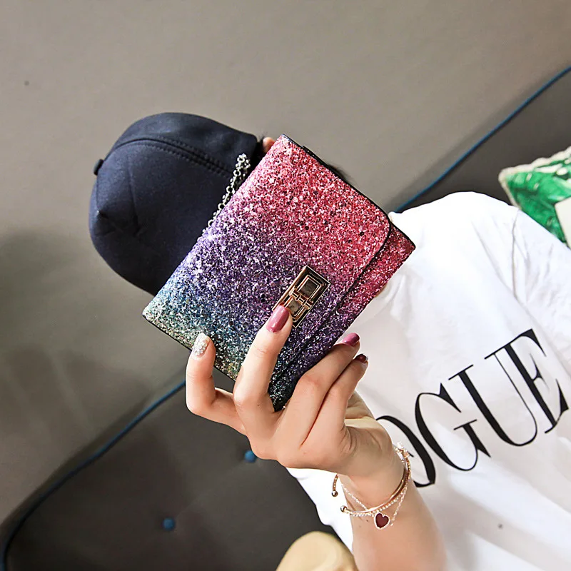 

2021 wholesale fashion small short glitter unique wallets card holder clutch mini purse for bling wallet