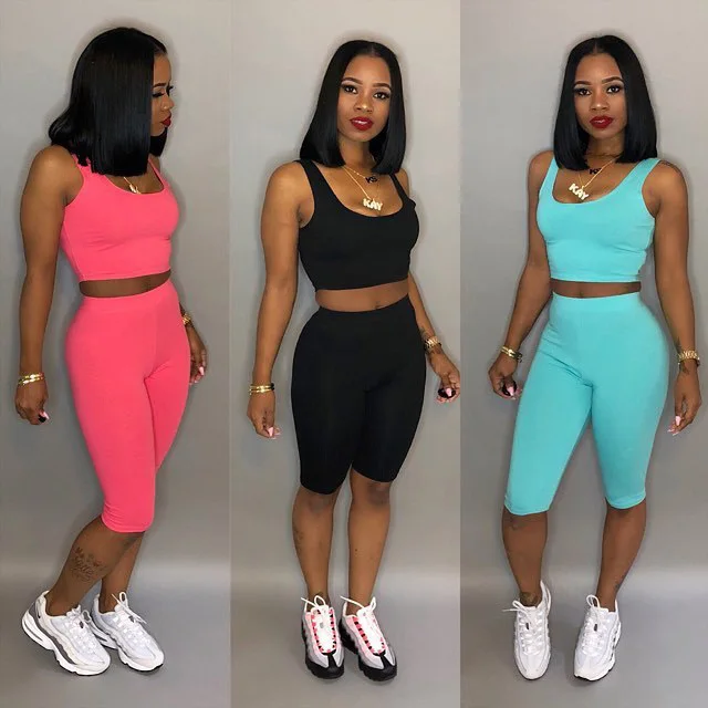

solid color casual sport 2 piece shorts women clothing set, Blue, pink, black