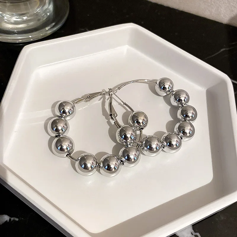 

fashion metal ball beaded earrings hoops