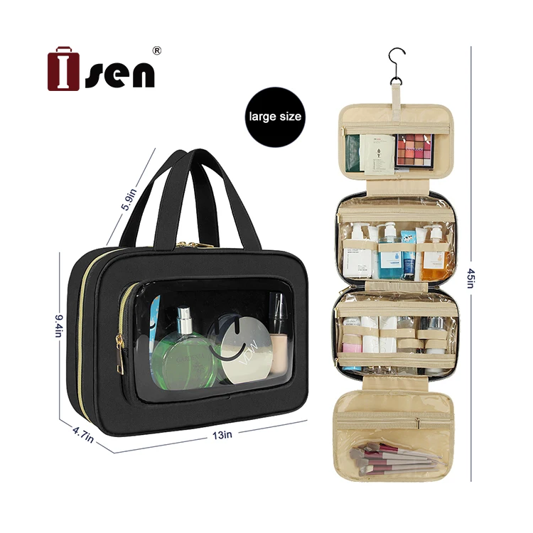 

Waterproof Travel Hanging Hook Toiletry Bag Makeup Organizer Cosmetic Bags With Transparent Pocket