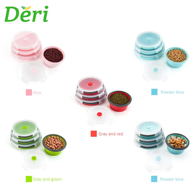 

Fashion reusable bpa free portable round 800ml silicone food container foldable