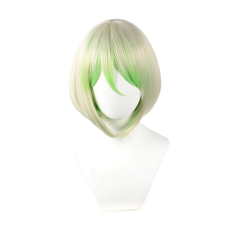

Creamy Yellow Gradient Green Short Bob Straight Wavy Synthetic Hair Natural Lolita Japanese Cosplay Party Female Sweet Wigs, Pic showed