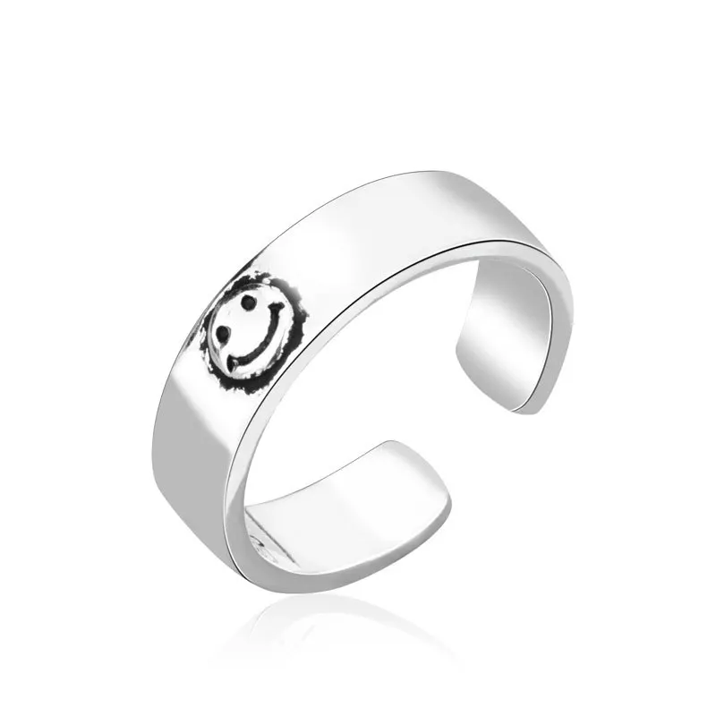 

Daidan Ring Adjustable Women Happy Simple Cute Smiley Face Sterling Silver Rings