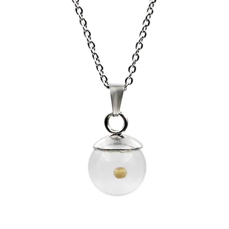 

Newest designs resin ball mustdard seed necklace stainless steel chain faith jewelry women christian gift, Silver color