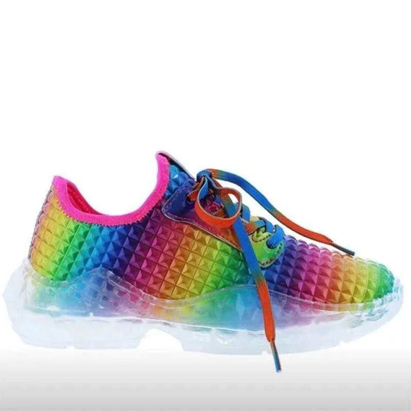 

2020 Fashion Women Sneakers Platform Round Toe Lace-Up Mid-Cut Upper Colorful Block Thunky casual sports shoes, Color