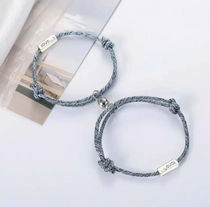 

Amazon Hot sale  rope stainless magnetic couple connecting bracelets for couples magnet