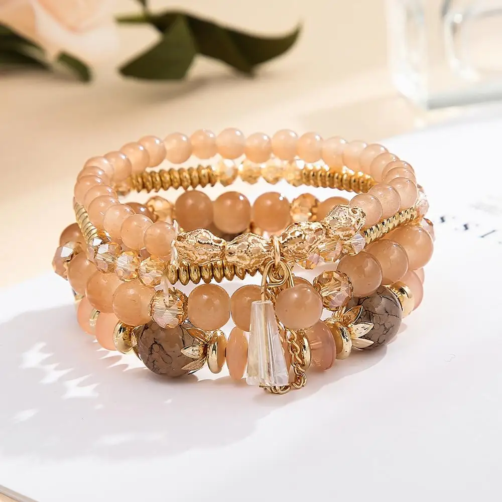 

5 Colors Multilayer Beadsed Elegant Temperament Bracelet for Woman Party Jewelry, As the picture show