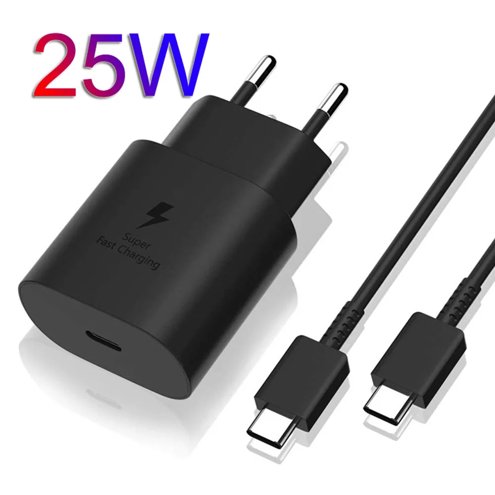 

Original Galaxy Note 10 25W Super Fast Charging Adapter PD Charger 100CM USB C To USB C Cable For Samsung S20 Ultra S20+ A71 A91, White black