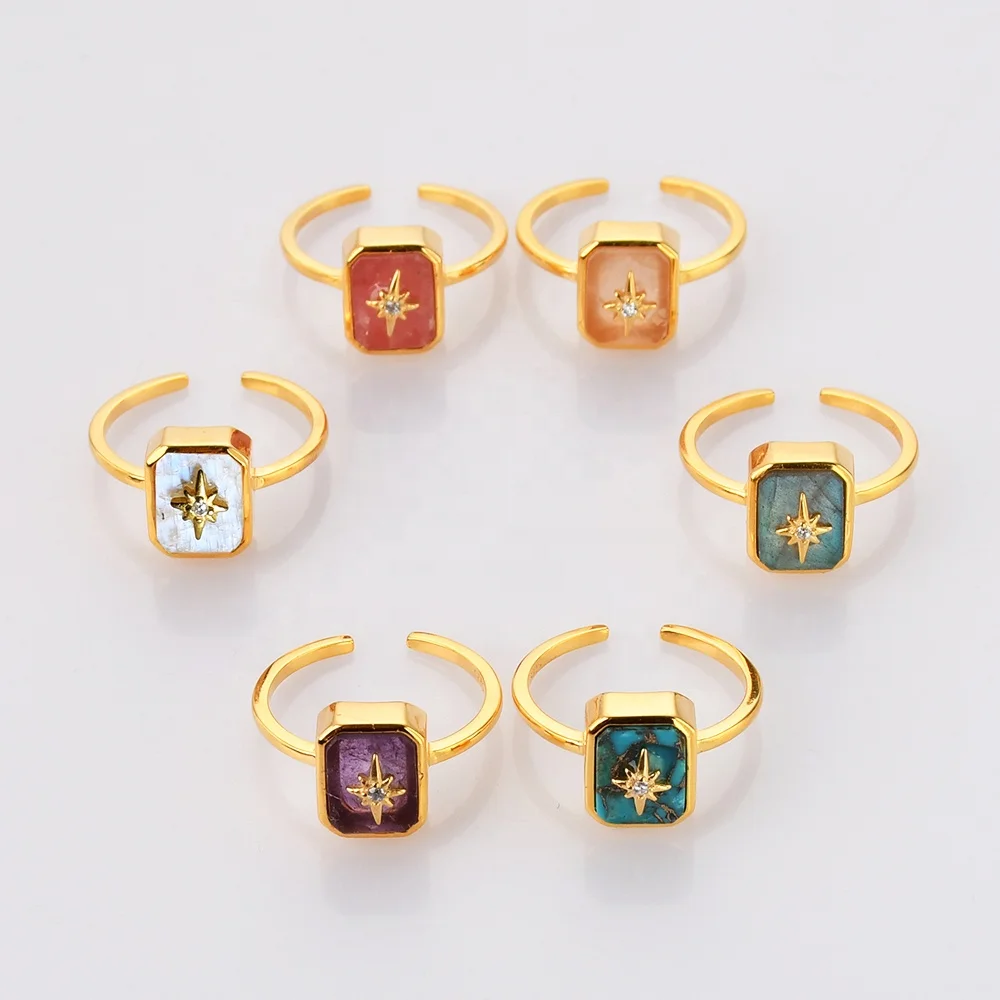 

SS220 Gold Plated Vintage Cushion Zodiac Moonstone Moon and star silver 925 rings for women