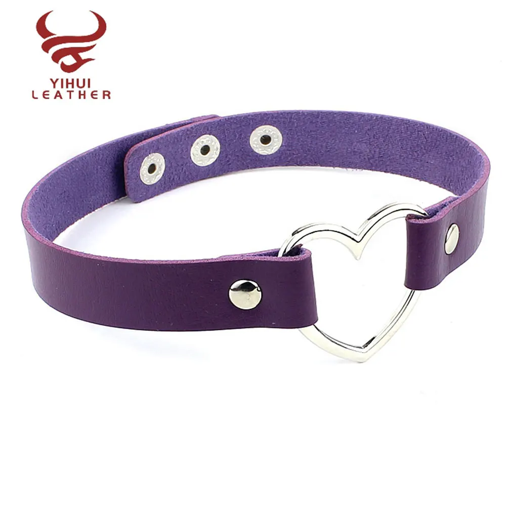 

Love Heart Adjustable Pu Leather Punk PU Necklace Choker Chain for Women Girls Cosplay, As shown in the figure