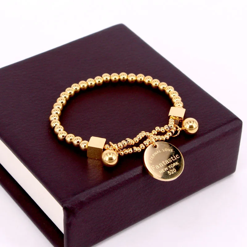 

Fantastic Eternal Love New York Stainless Steel Ball Beads Bracelet Circle Charm Stretch Strand Bracelet For Women