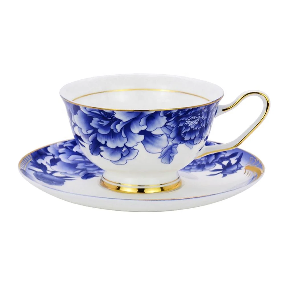

China Supplier Fine Bone China Tea Cups and Saucers Blue and White porcelain Set