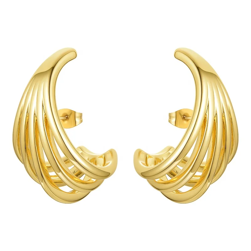 High Quality 18K Gold Plated Brass Jewelry Multi Hoop Claw Design Stud Earring E201182