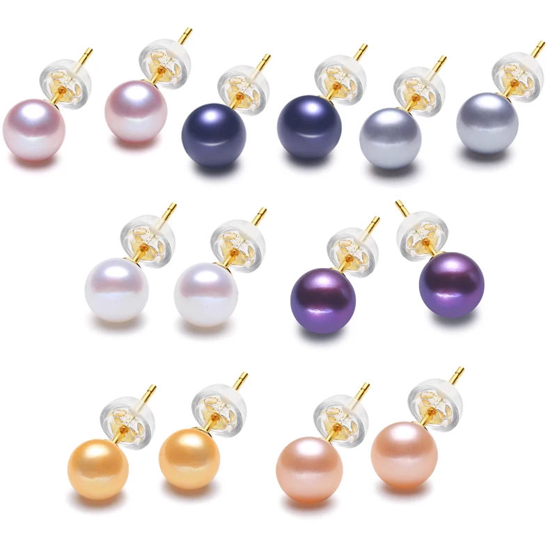 

925 Sterling Silver Real Freshwater pearl earrings Button Shape multicolor pearl stud earrings women