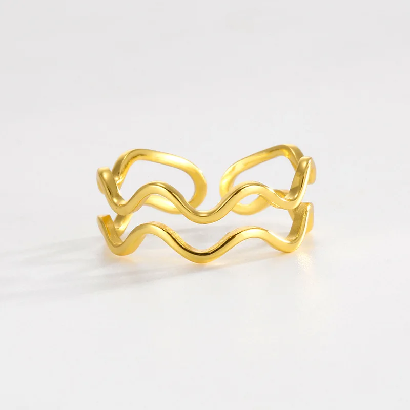 Fashion Jewelry 925 Silver Rings for Women 925 Sterling Silver Double Layer Wave Geometric Line Engagement Gold Rings for Women
