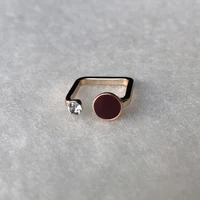 

Red Enameled Square Gold Rings Rhinestone Open Geometric Rings for Women Circle Dainty Minimalist Ring Simple Jewelry