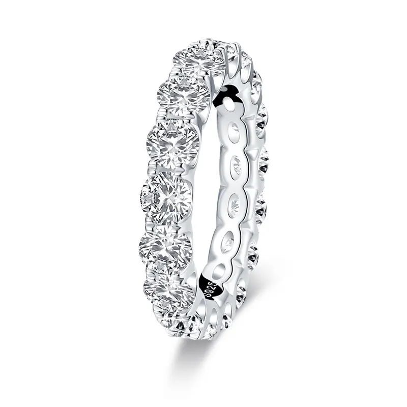 

Rhodium Plated Sterling Silver Full Eternity Ring for Women All-Around Band Ring with 4mm Round Cut Cubic Zirconia Wedding Band