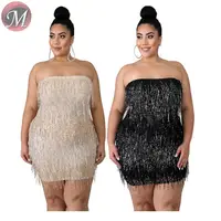 

D910010 newest strapless sequin fringed tube bodycon party Fashion Women Clothing Plus Size Dress