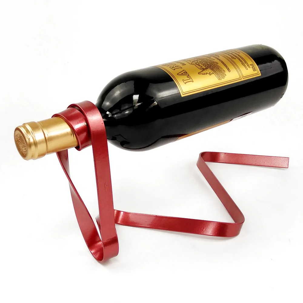 

Creative Iron Wine Bottle Holder Ribbon Suspension Poised Wine Rack Cabinet Stand Bracket Bar Accessories Table Decoration Tools