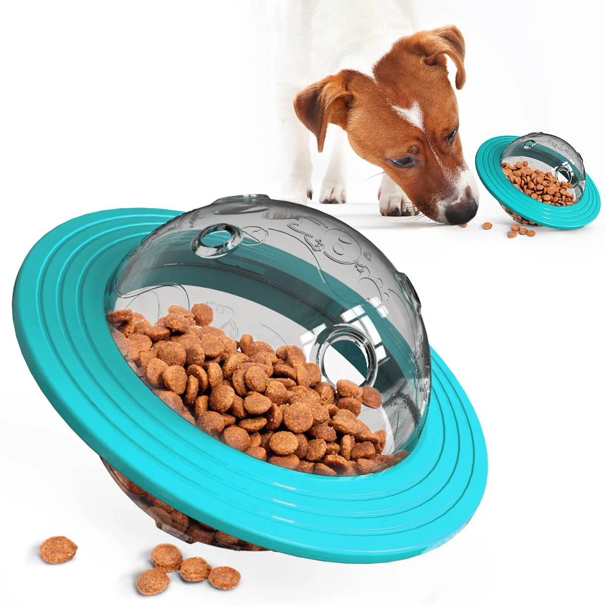 

High Quality Pet Dog Food Feeder Ufo Ball Toy Puppy Flying Disk Food Dispenser Ball Dog Ball Toy, Blue,yellow