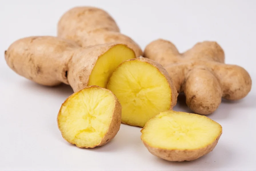 Ginger root alongside other healthy foods like vegetables and lean protein