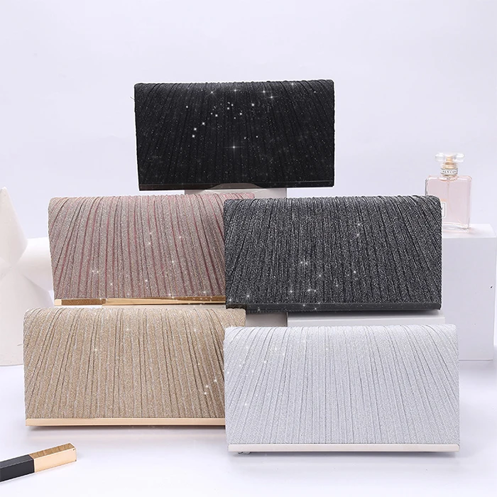 

Luxury Custom Ladies Clutch Bags Fashion Pleated Women Handbags Designer Shoulder Bag with Gold Chain, 5 colors